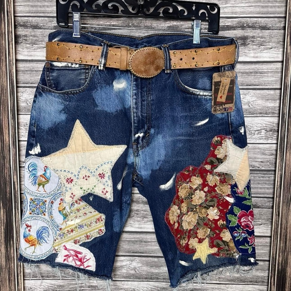 Handmade UpCycled Vintage Patchwork Levi Denim Shorts like Magnolia Pearl Gypsy